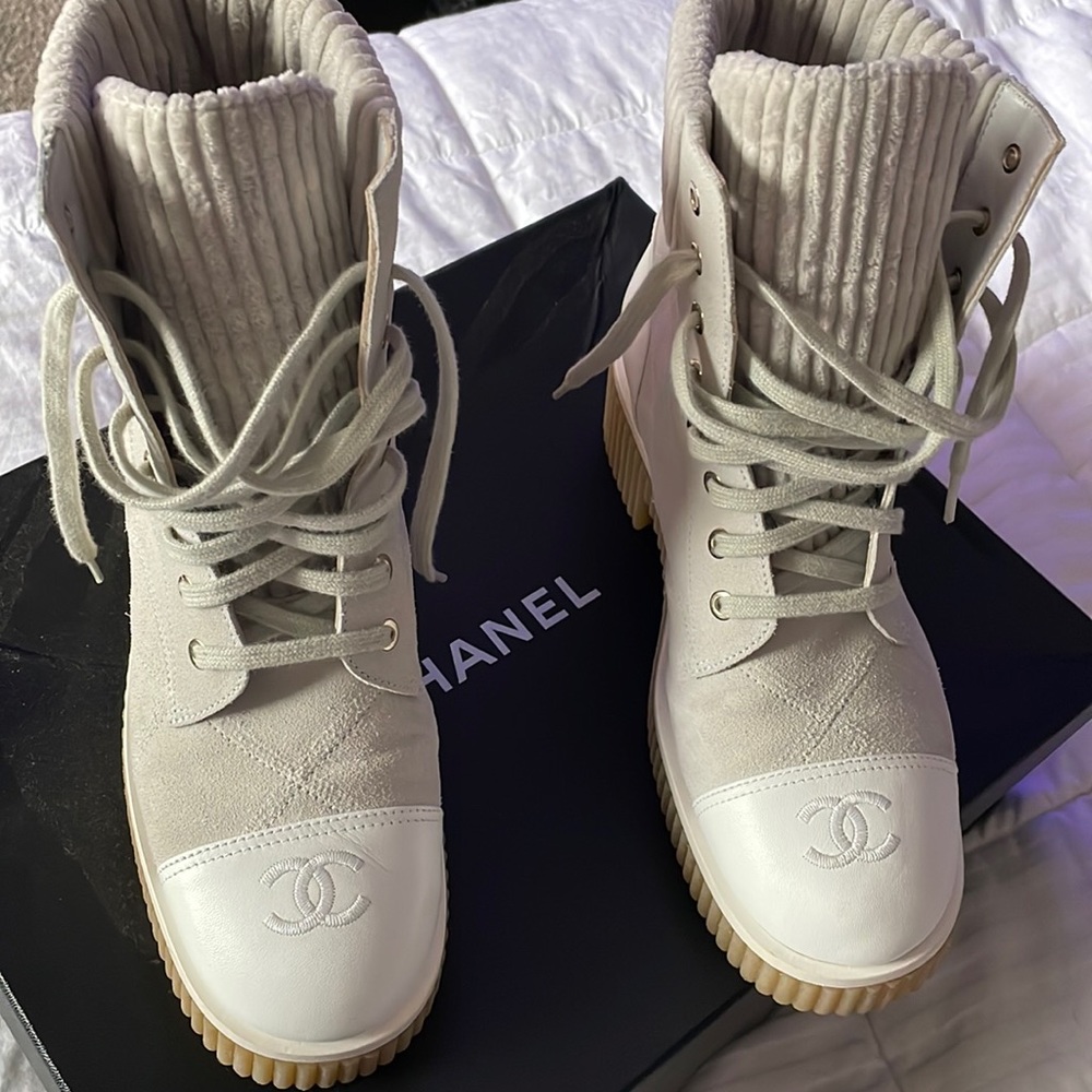 Grey/white chanel boots slightly worn